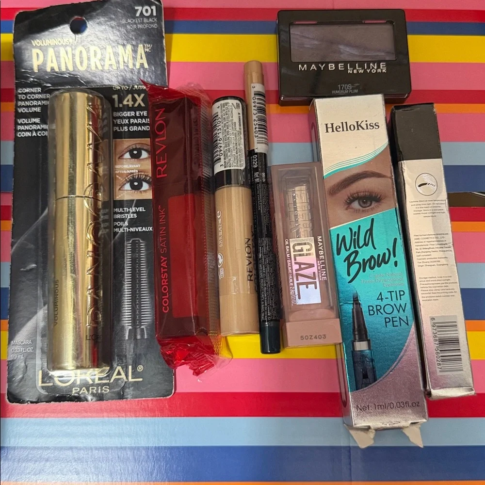 9 Pcs Revlon Liquid Lipsticks and Lip Oil Bundle Eyeliner Mascara Eyeshadow Mask